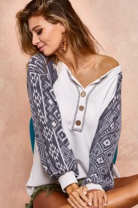 Aztec Sleeve Buttoned Henley Sweatshirts