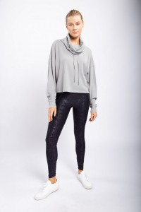 Boxy Mineral-washed Cowl-neck Pullover