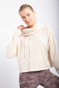 Boxy Mineral-washed Cowl-neck Pullover