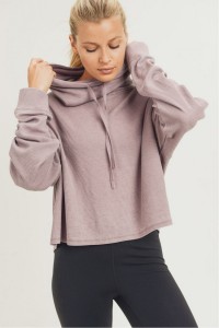 Boxy Mineral-washed Cowl-neck Pullover