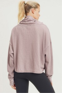 Boxy Mineral-washed Cowl-neck Pullover