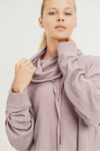 Boxy Mineral-washed Cowl-neck Pullover