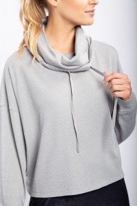 Boxy Mineral-washed Cowl-neck Pullover