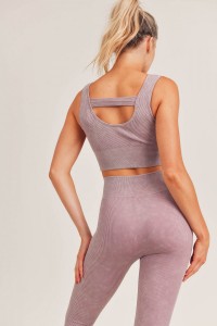 Ribbed Cut-out Back Mineral Wash Seamless Hybrid Sports Bra