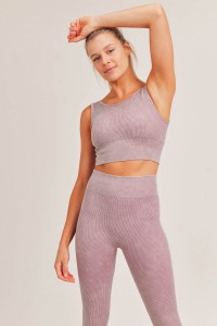 Ribbed Cut-out Back Mineral Wash Seamless Hybrid Sports Bra