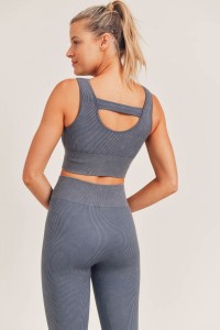 Ribbed Cut-out Back Mineral Wash Seamless Hybrid Sports Bra