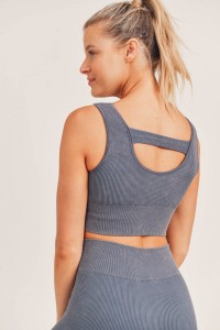 Ribbed Cut-out Back Mineral Wash Seamless Hybrid Sports Bra