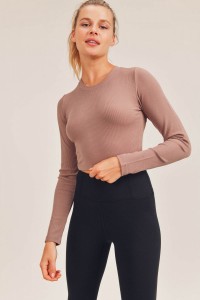 Essential Micro-ribbed Long-sleeved Cropped Athleisure Top