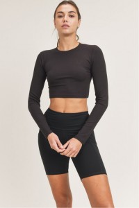 Essential Micro-ribbed Long-sleeved Cropped Athleisure Top