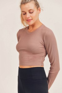 Essential Micro-ribbed Long-sleeved Cropped Athleisure Top