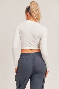 Essential Micro-ribbed Long-sleeved Cropped Athleisure Top