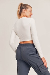 Essential Micro-ribbed Long-sleeved Cropped Athleisure Top