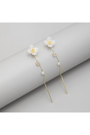 Flower Rhinestone Tassel Earrings