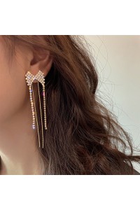 Bow Rhinestone Tassel Earrings