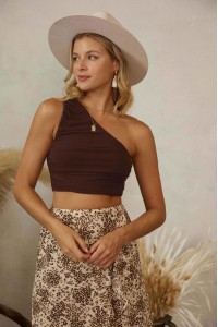 Ruching One Shoulder Crop Top