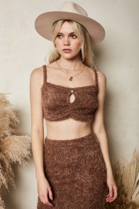 Fuzzy Strappy Front Shirred Crop Top