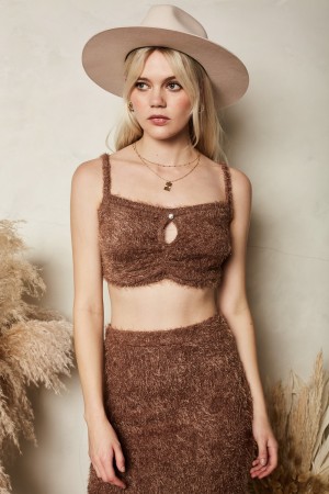 FUZZY STRAPPY FRONT SHIRRED CROP TOP