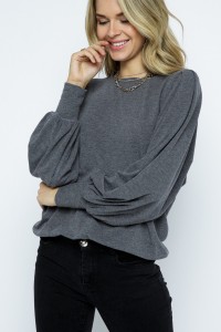 Solid Knit Balloon Sleeve Top