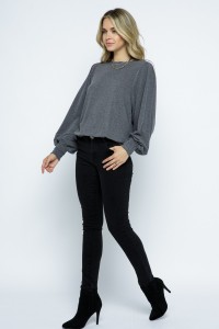 Solid Knit Balloon Sleeve Top